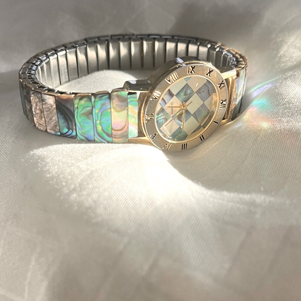 Abalone and Mother of Pearl checkered face Quartz Watch